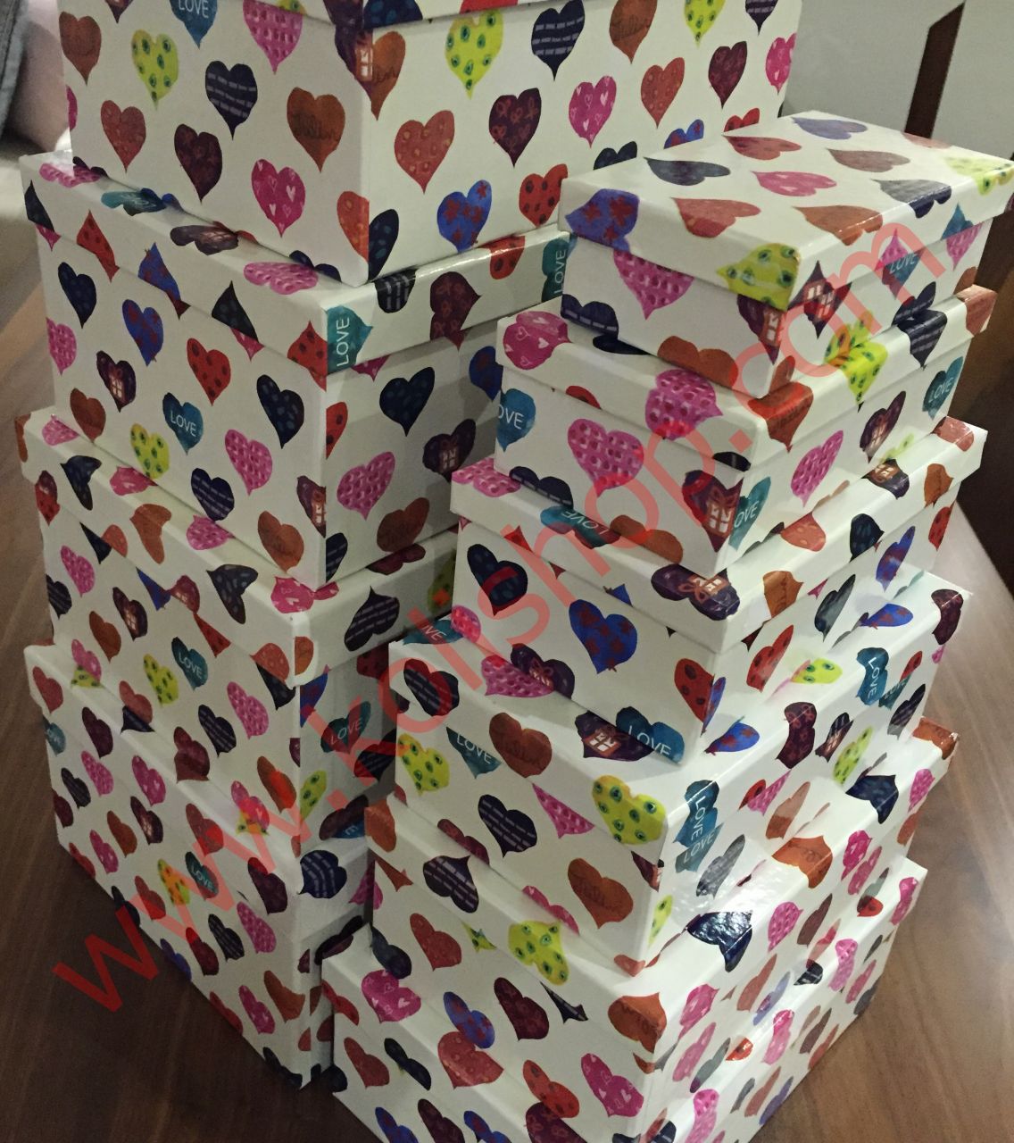 Dikdörtgen Kalp Baskılı Hediyelik Kutu(10 adet)